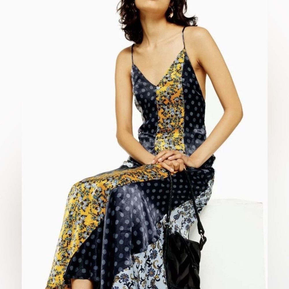 Topshop Mixed Print Godet Midi slip dress 4P